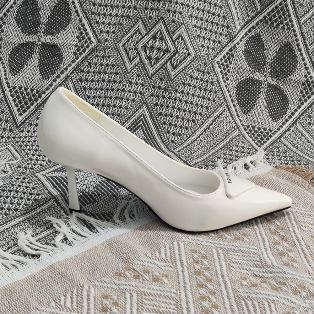 Prada White Pointed Patent Leather Pumps - Picture 6 of 9